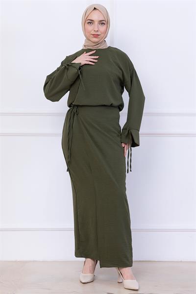 Yandan Bağlamalı Ayrobin Etekli Takım Haki HM2738