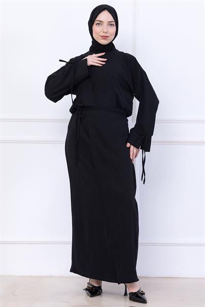 Yandan Bağlamalı Ayrobin Etekli Takım Siyah HM2738