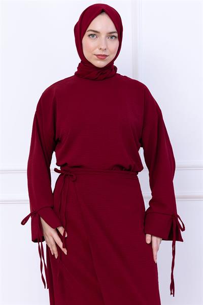 Yandan Bağlamalı Ayrobin Etekli Takım Bordo HM2738