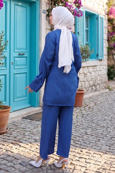 Yandan Bağlamalı Kimono Takım İndigo HM2935
