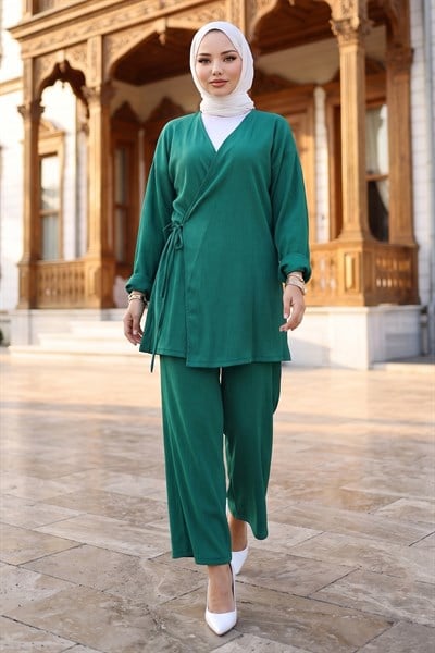 Yandan Bağlamalı Kimono Takım Zümrüt HM2935