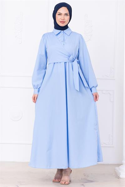 Yandan Bağlamalı Tesettür Elbise Bebe Mavisi HM2753