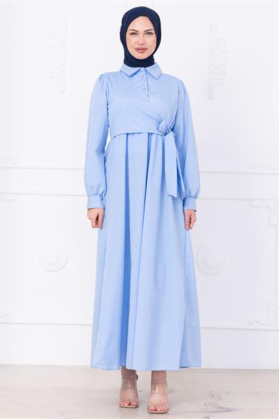 Yandan Bağlamalı Tesettür Elbise Bebe Mavisi HM2753