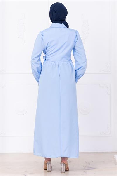 Yandan Bağlamalı Tesettür Elbise Bebe Mavisi HM2753