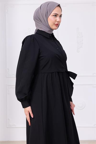 Yandan Bağlamalı Tesettür Elbise Siyah HM2753