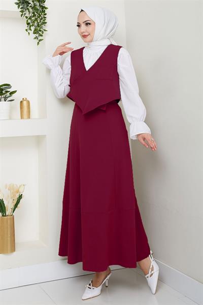 Yandan Bağlamalı Yelekli Takım Bordo HM2723