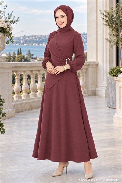 Yandan Tokalı Ayrobin Elbise Gül Kurusu HM2914