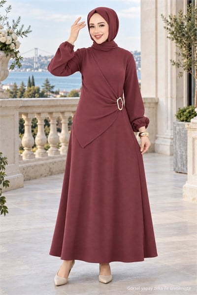 Yandan Tokalı Ayrobin Elbise Gül Kurusu HM2914