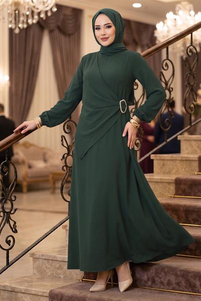 Yandan Tokalı Ayrobin Elbise Haki HM2914