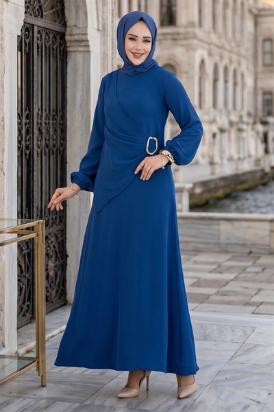 Yandan Tokalı Ayrobin Elbise İndigo HM2914