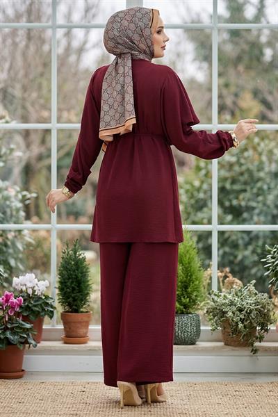 Yandan Tokalı Pantolonlu Ayrobin Takım Bordo HM2901