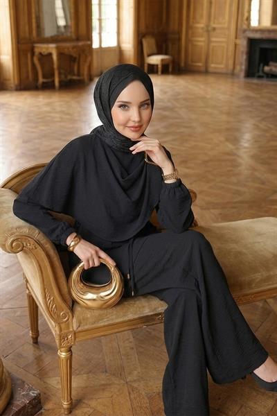 Yandan Tokalı Pantolonlu Ayrobin Takım Siyah HM2901