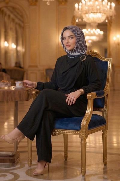 Yandan Tokalı Pantolonlu Ayrobin Takım Siyah HM2901