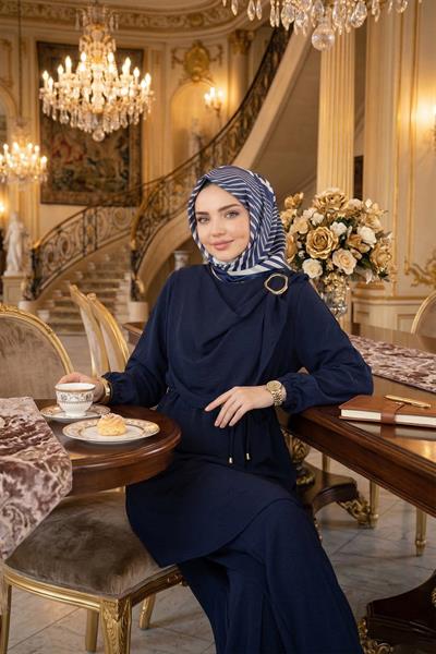 Yandan Tokalı Pantolonlu Ayrobin Takım Lacivert HM2901