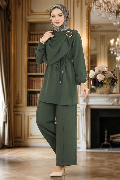 Yandan Tokalı Pantolonlu Ayrobin Takım Haki HM2901