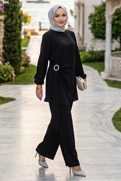 Yandan Tokalı Pantolonlu Modal Takım Siyah HM2900