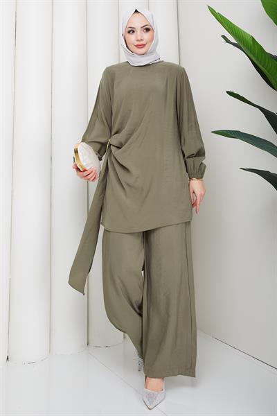 Yandan Tokalı Pantolonlu Modal Takım Yeşil HM2900