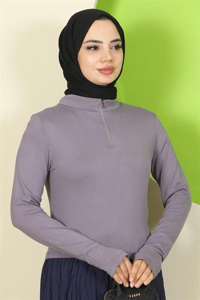 Yarım Fermuarlı Body Gri HM2830