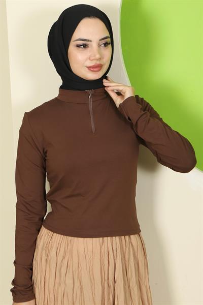 Yarım Fermuarlı Body Kahverengi HM2830