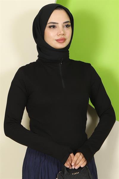 Yarım Fermuarlı Body Siyah HM2830