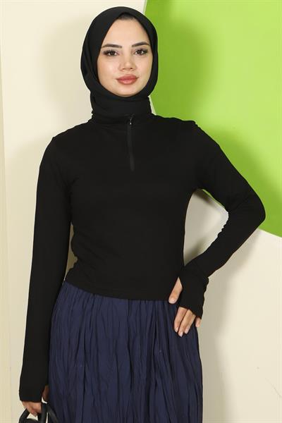 Yarım Fermuarlı Body Siyah HM2830