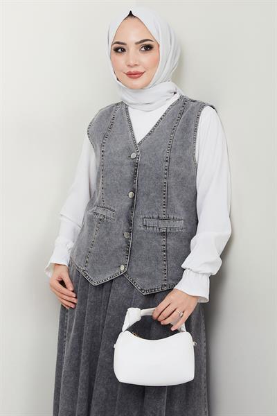 Yelekli Kot Etek Takım Antrasit HM2675