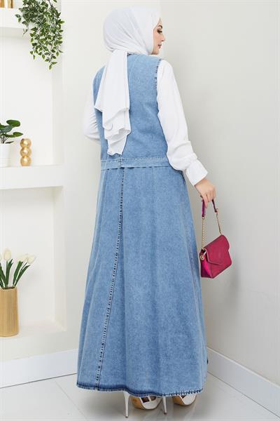 Yelekli Kot Etek Takım Mavi HM2675