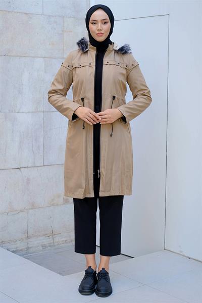 Yıldızlı İçi Kürklü Mont Bej HM2288