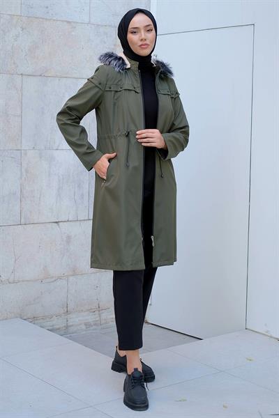 Yıldızlı İçi Kürklü Mont Haki HM2288