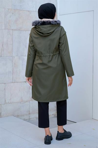 Yıldızlı İçi Kürklü Mont Haki HM2288