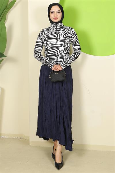 Zebra Desen Fermuarlı Body Beyaz HM2832