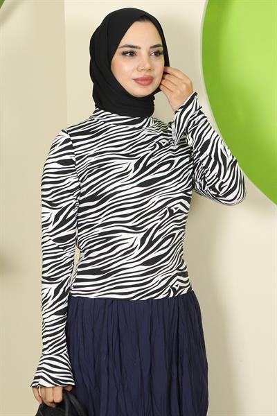 Zebra Desen Manşeti Volanlı Body Beyaz HM2821