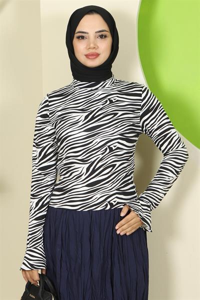 Zebra Desen Manşeti Volanlı Body Beyaz HM2821