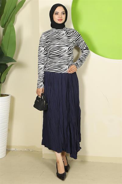 Zebra Desenli Bisiklet Yaka Body Beyaz HM2825