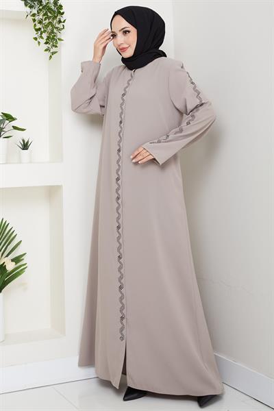 Zikzak Taşlı Ferace Bej HM2848