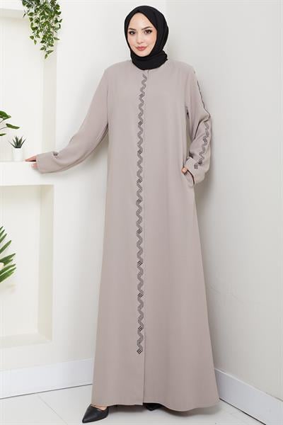 Zikzak Taşlı Ferace Bej HM2848