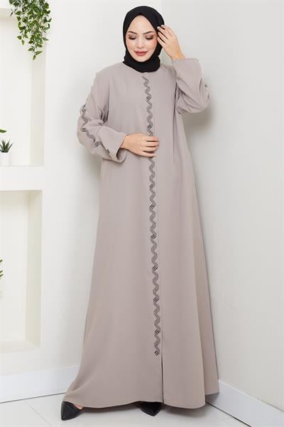 Zikzak Taşlı Ferace Bej HM2848