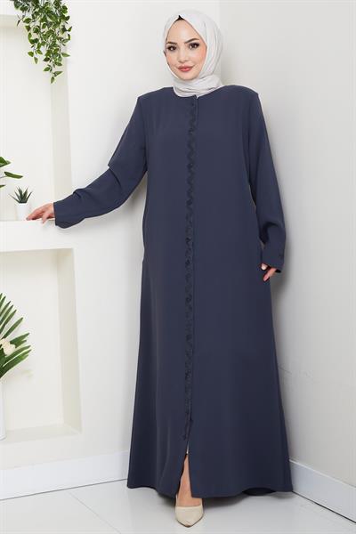 Zikzak Taşlı Ferace Füme HM2848
