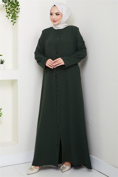 Zikzak Taşlı Ferace Haki HM2848