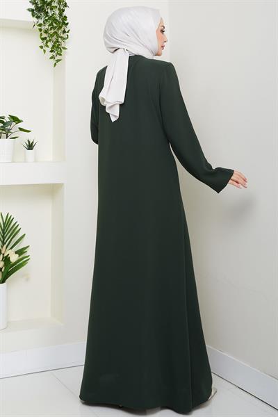 Zikzak Taşlı Ferace Haki HM2848