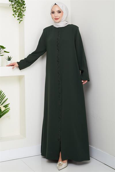 Zikzak Taşlı Ferace Haki HM2848