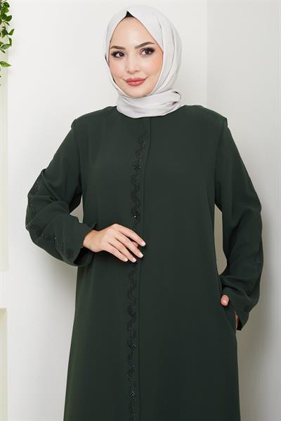 Zikzak Taşlı Ferace Haki HM2848