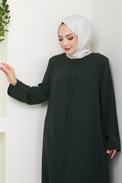 Zikzak Taşlı Ferace Haki HM2848