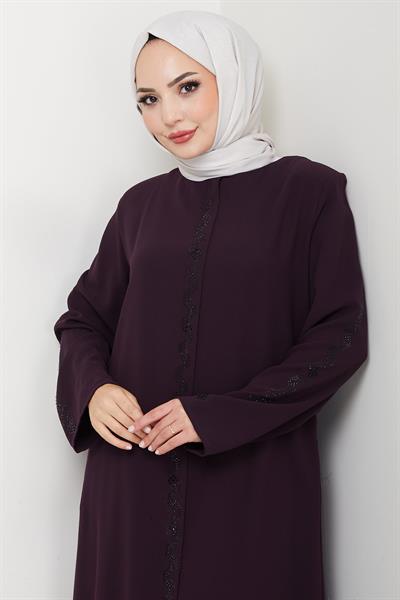 Zikzak Taşlı Ferace Mürdüm HM2848