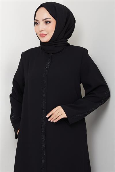 Zikzak Taşlı Ferace Siyah HM2848