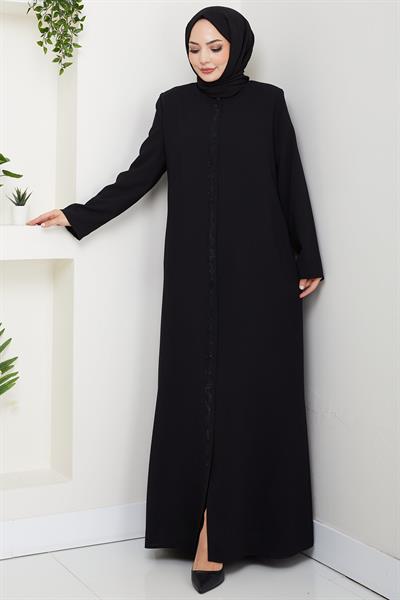 Zikzak Taşlı Ferace Siyah HM2848