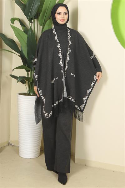 Zincir Desen Pançolu Üçlü Triko Takım Antrasit HM2815