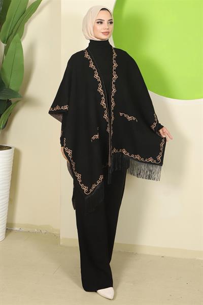 Zincir Desen Pançolu Üçlü Triko Takım Siyah HM2815