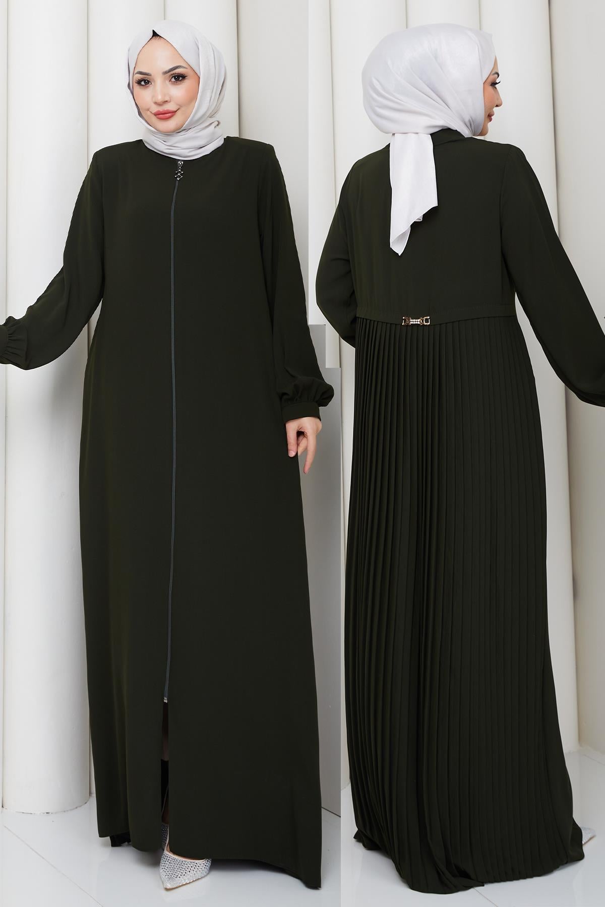 Arkası Piliseli Ferace Haki HM2906