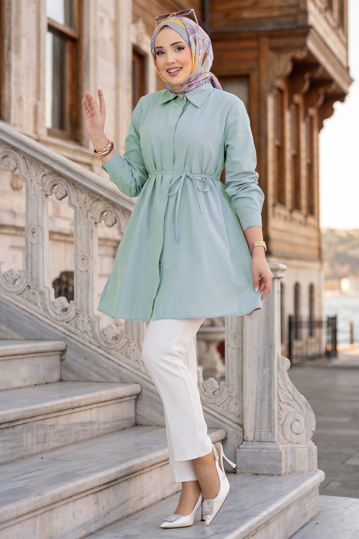 Bağlamalı Cepli Tunik Mint HM2911